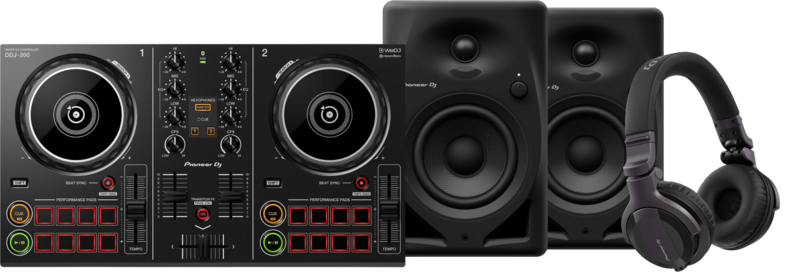 Pioneer DJ DDJ-200 + Pioneer DJ HDJ-CUE1 + Pioneer DJ DM-40D Zwart